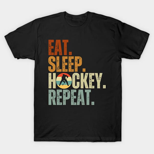 Eat Sleep Hockey Repeat Kids Adult Ice Hockey Retro Vintage T-Shirt by Just Me Store